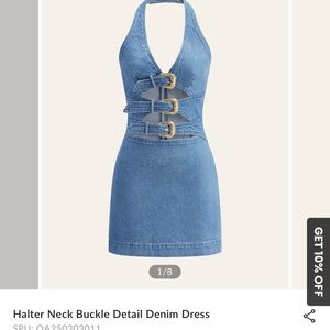Denim Halter Neck Dress with Buckle Detail